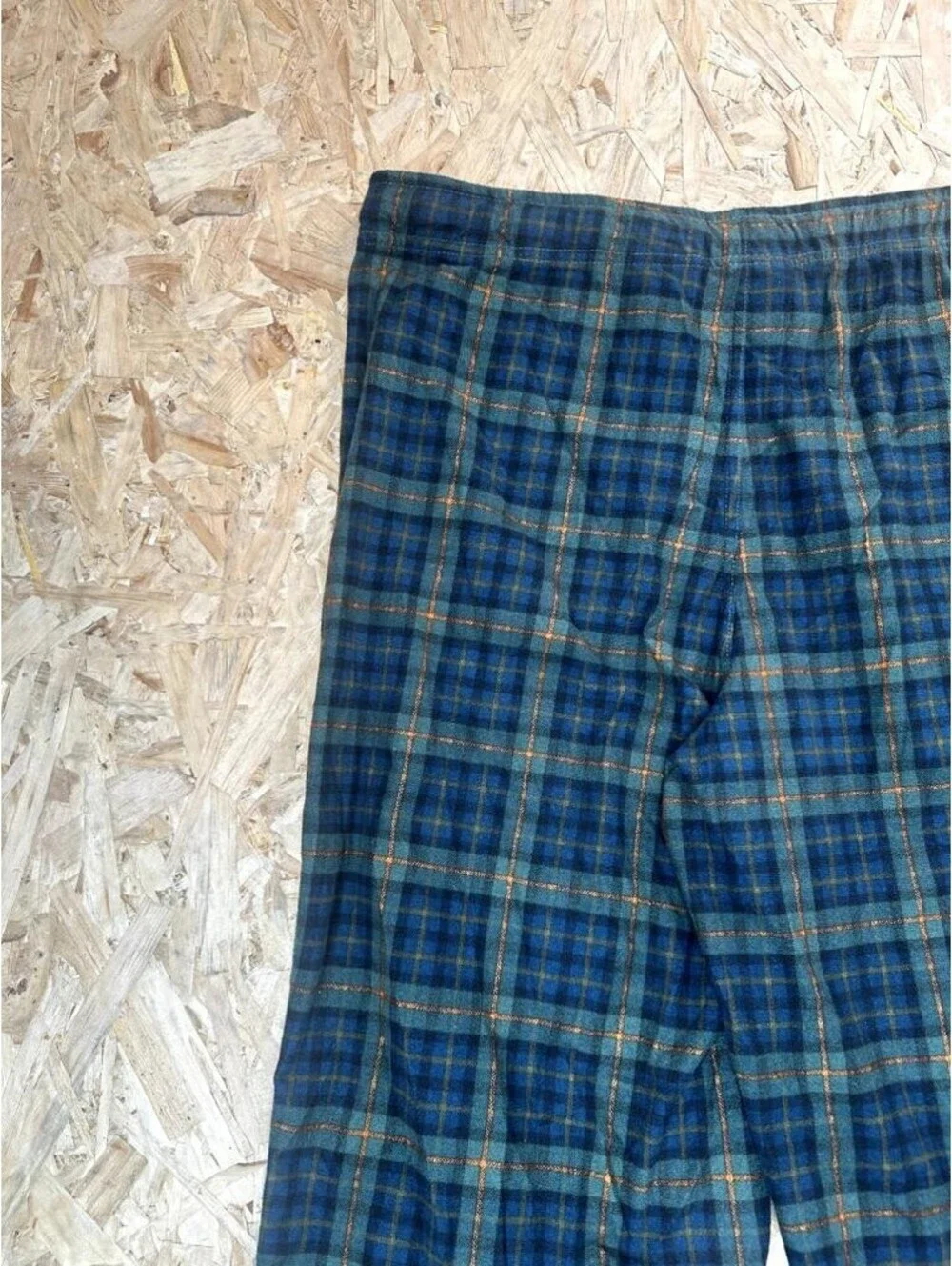 Eddie Bauer Flannel Pajama Pants Mens Large Green Blue Plaid Sleep Lounge Pants